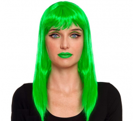 Smooth green wig with fringe