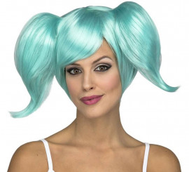 Blue Sleeve Wig with Short Pigtails