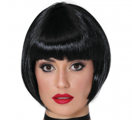 Medium black hair wig with bangs