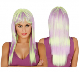 Long straight yellow and purple hair wig