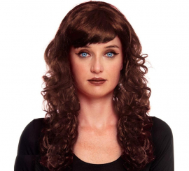 Dark brown waves wig with fringe