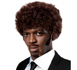 Peluca Pulp Fiction Afro con bigotes y chuletas adulto