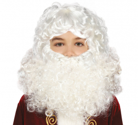 Costume Père Noël 2-en-1 - Barbe Et Perruque Blanche - Déguisement Saint-Nicolas - Élastique Adjustable