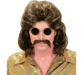Brown 70s Wig and Mustache