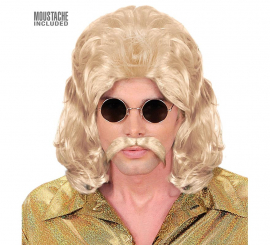 Adult Blonde 70s Wig and Moustache