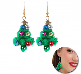 Christmas Tree Earrings Green Balls 2.5x4.5 cm