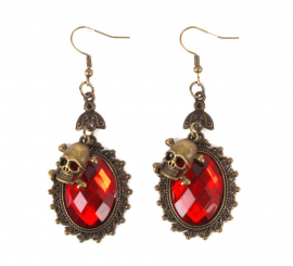 Skull earrings with fake ruby