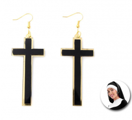 Black and gold cross earrings