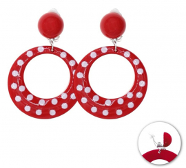 Petites boucles d'oreilles Sevillana rouges à pois blancs, 6 cm