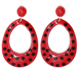 Brincos Sevillana vermelhos com bolinhas pretas, 6 cm