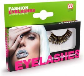 Long black and gold false eyelashes with glue