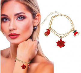 Christmas Bell, Hat and Floral Bow Bracelet