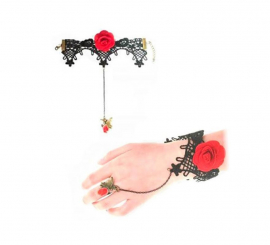 Pulsera de Encaje Gótico con Rosa