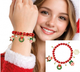 Pulsera roja con Colgantes de Reno y Árbol de Navidad