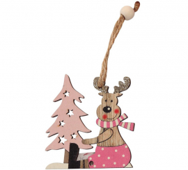 Reindeer with 7 cm Hanging Wooden Tree