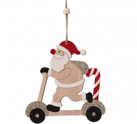 Babbo Natale su monopattino in legno da appendere da 12,5 cm