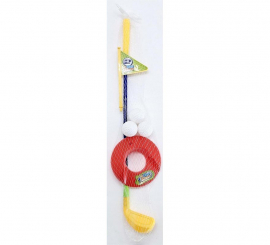 Conjunto de golfe: taco, 3 bolas, buraco e bandeira