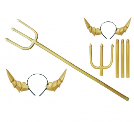 Golden Devil Set with Trident and Horns Headband