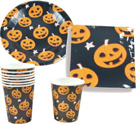 Halloween Pumpkin Set (6 Plates, 6 Glasses and 6 Napkins)