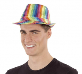 Rainbow sequin hat with light