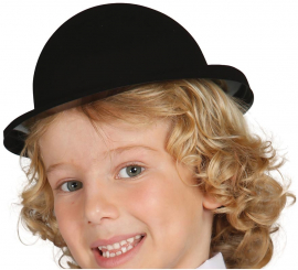 Children's black flocked bowler hat