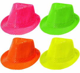 Chapéu de lantejoulas em várias cores neon