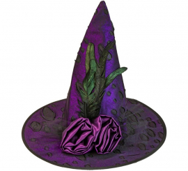Sombrero de Bruja con Flores y Plumas
