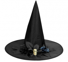 Sombrero de Bruja con Lazo, Calavera y Flores