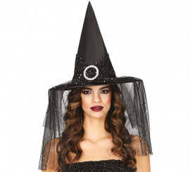 Witch Hat with Veil and Stars