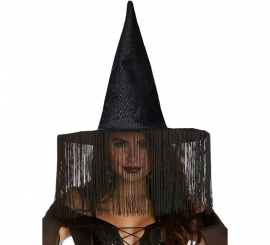 Chapéu de Bruxa Preto com Franjas