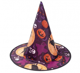 Witch Hat Print Purple Pumpkins