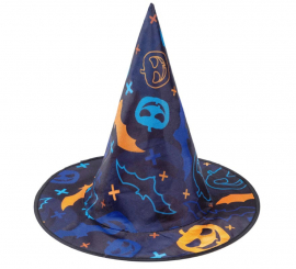 Blue Bats Print Witch Hat