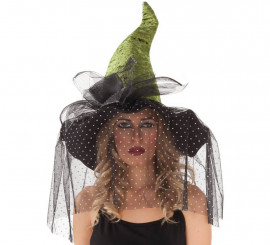 CAPPELLO DA STREGA HALLOWEEN CON PAILLETTES E VELO DIAM. 50CM