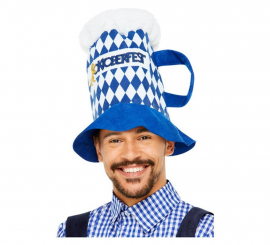 Blue and White Oktoberfest Checkered Beer Hat with Handle