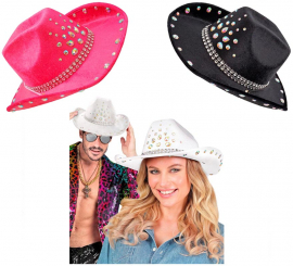 Chapéu de cowboy com strass em várias cores