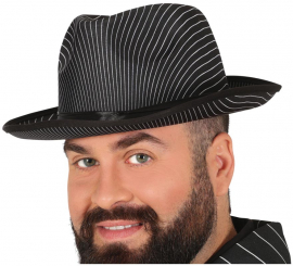 Black Gangster Hat with White Stripes with Black Band