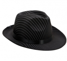 Black Gangster Hat with White Stripes