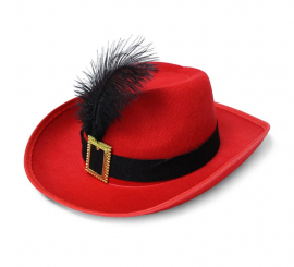 Chapeau mousquetaire rouge avec plume enfant