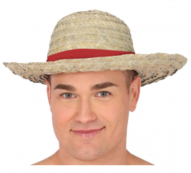 Adult Straw Hat with Red Ribbon