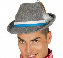 Gray Tyrolean hat with blue ribbon