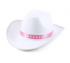 Sombrero de Vaquera blanco con cinta adulto