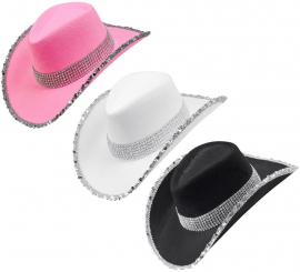 Chapéu de cowboy com lantejoulas em várias cores