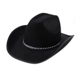 Adult Black Cowboy Hat with Gray Cord