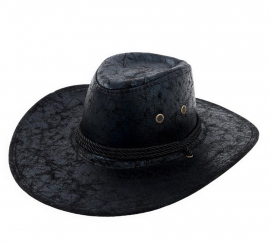 Adult Black Textured Drawstring Cowboy Hat