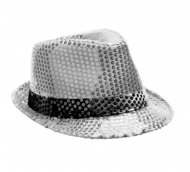 Gray Sequin Gangster Hat with Black Band