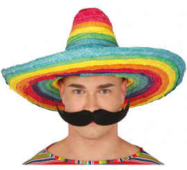 Sombrero Mexicano de paja multicolor de 50 cm adulto