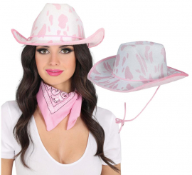 Sombrero Vaquero blanco y rosa para adultos