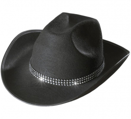 Chapéu de cowboy preto com glitter para adultos
