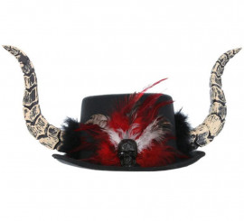 Voodoo Hat with Horns and Feathers