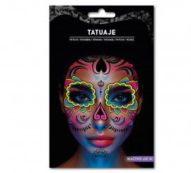 Gelbes und fluoreszierendes rosa Catrina-Tattoo